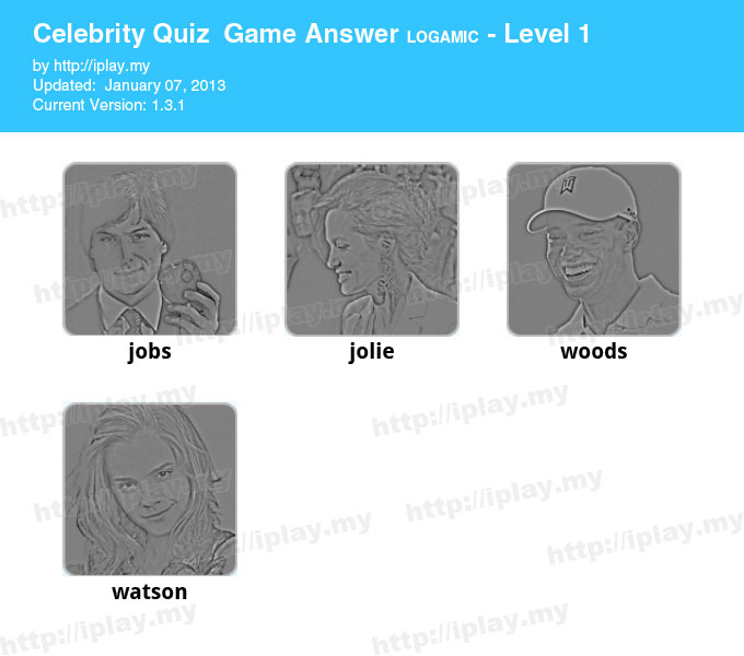 Celebrity Quiz Game Answers Level 1