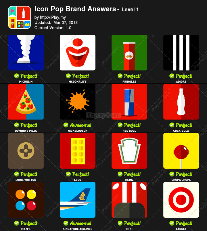 Icon Pop Brand Answers with Pictures Level 1