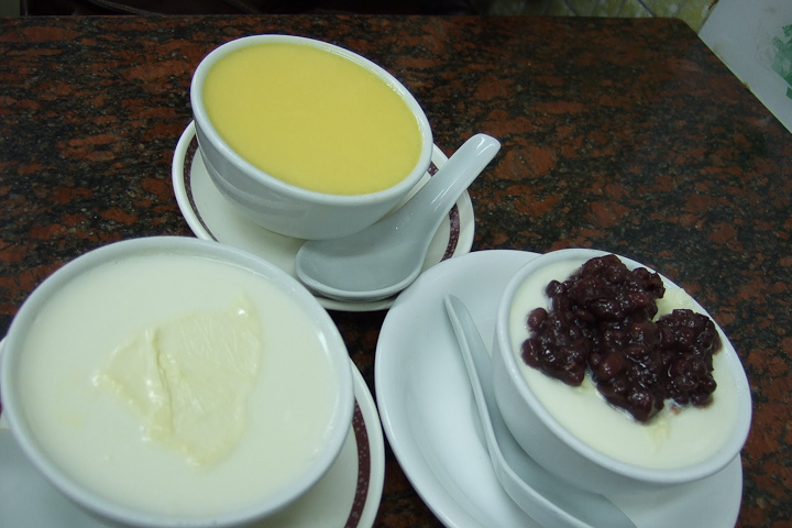 original, ginger and red bean steamed milk pudding