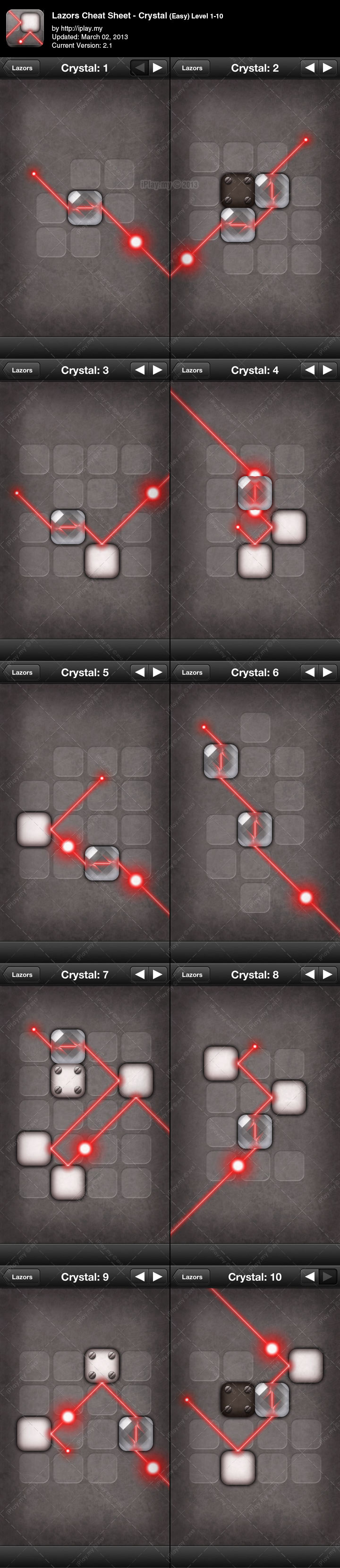 Lazors Answers Cheat Sheet - Crystal (Easy) Level 1-10