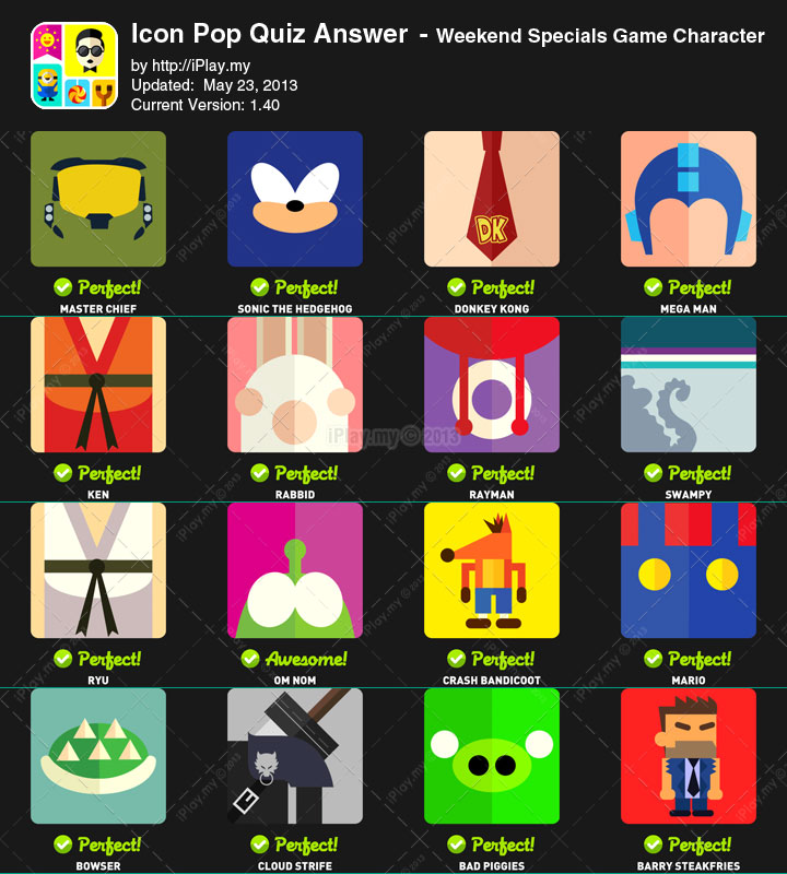 Icon Pop Quiz Answers Weekend Specials Game Character All Levels