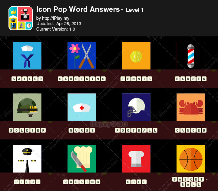 Icon Pop Word Answers Level 1